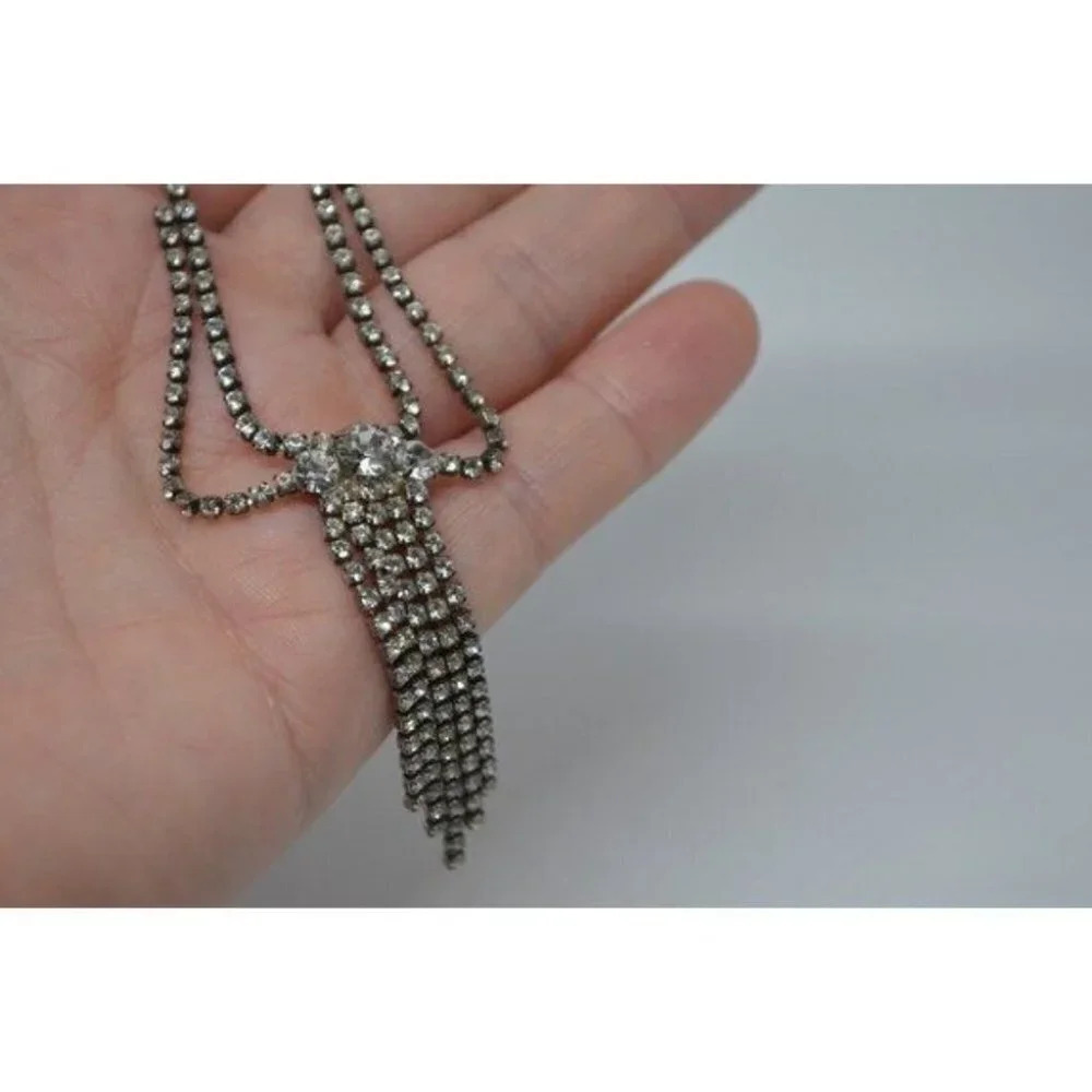 Clear Rhinestone Necklace Vintage - Picture 6 of 7